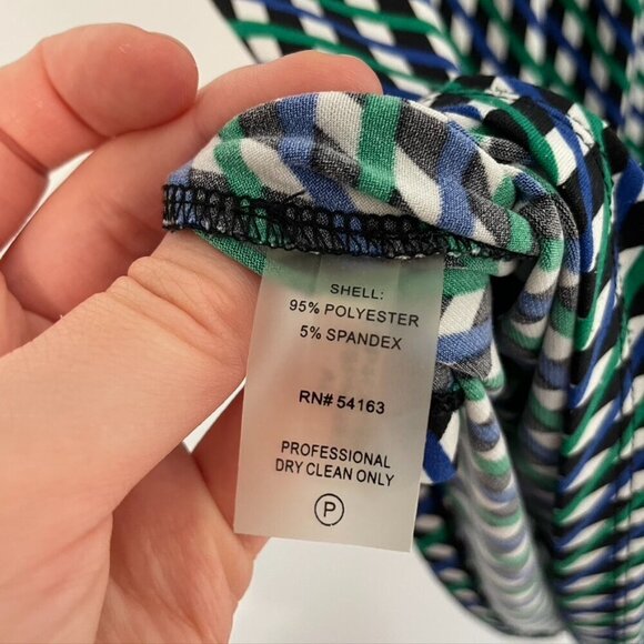 CALVIN KLEIN Green Blue Black Geo Stripe Sleeveless Shell Blouse PETITE PM MP - Picture 6 of 9